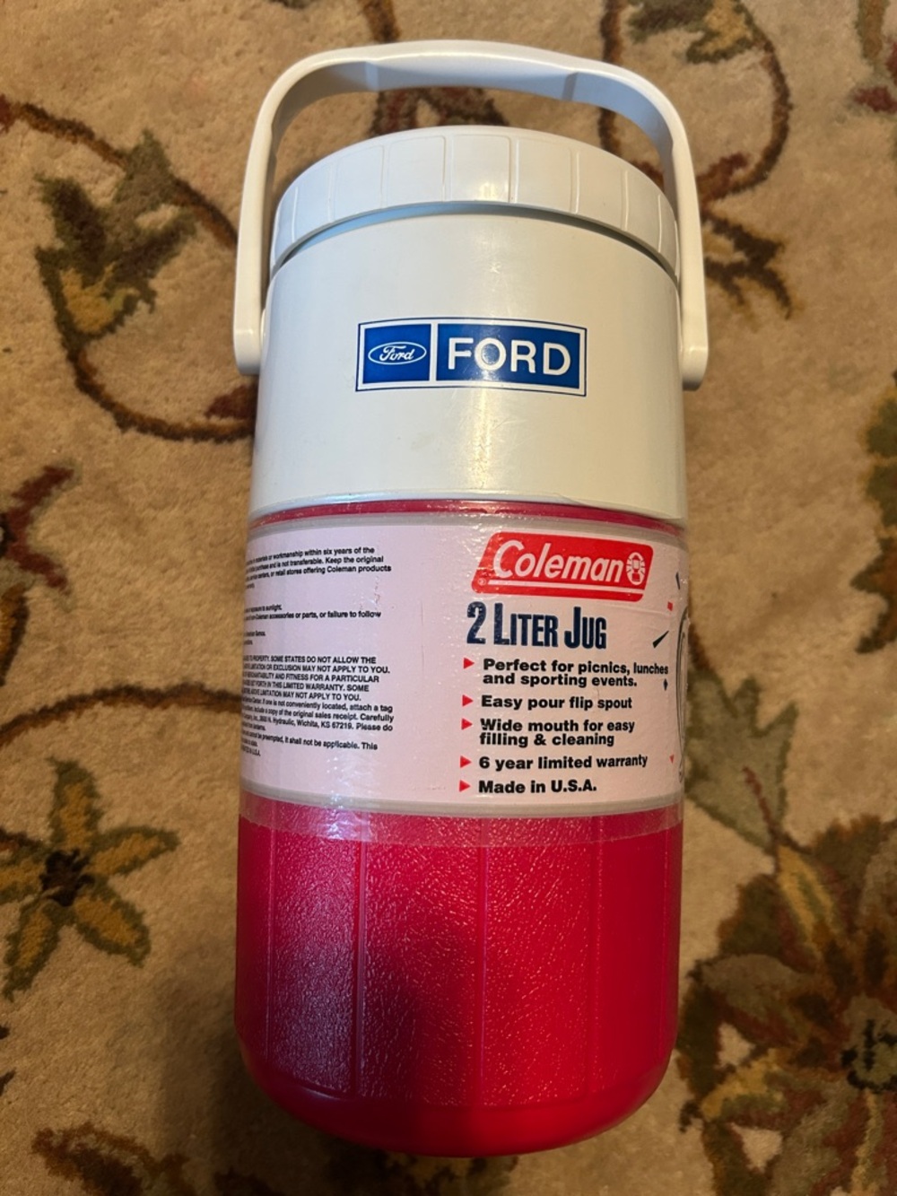 Coleman Ford Advertisement 2 liter Cooler Water Jug NEW Clean Usa